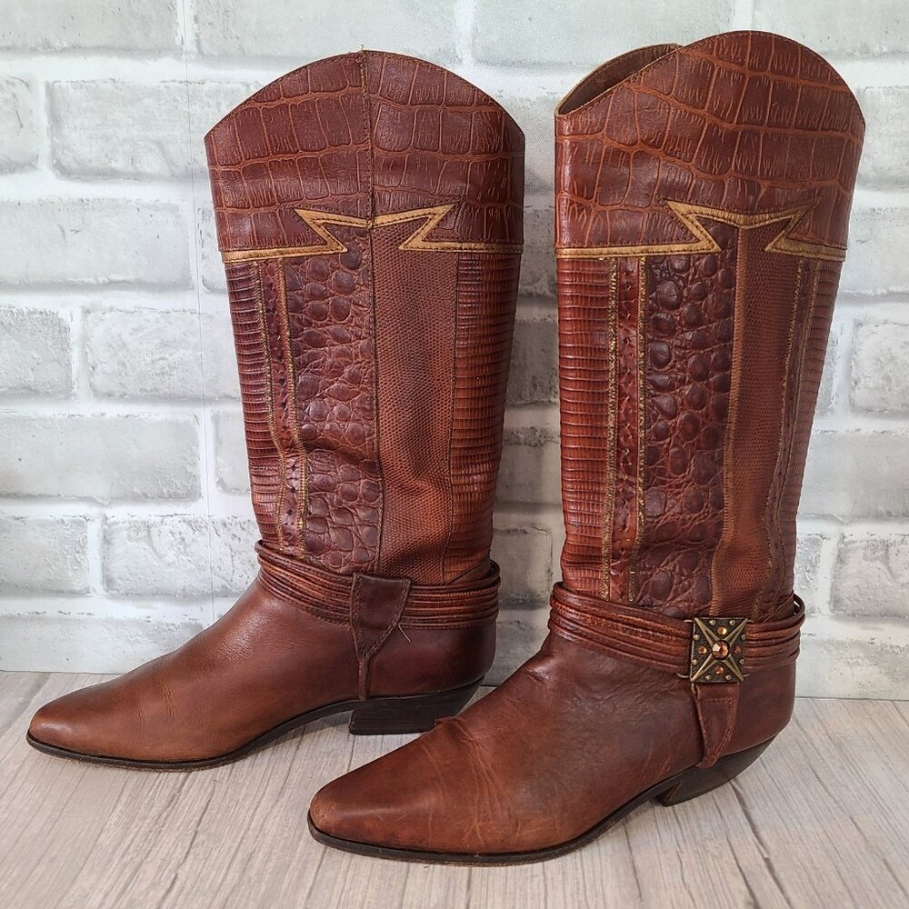 Circle S LTD Western Cowboy Leather Iguana Boots Tara Size 6.5 Rustic *flaws
